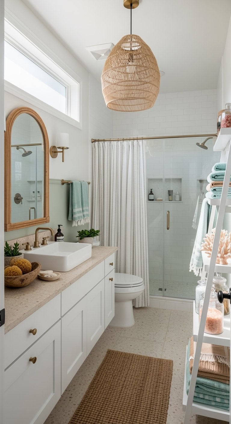 coastal inspired beige terrazzo bathroom