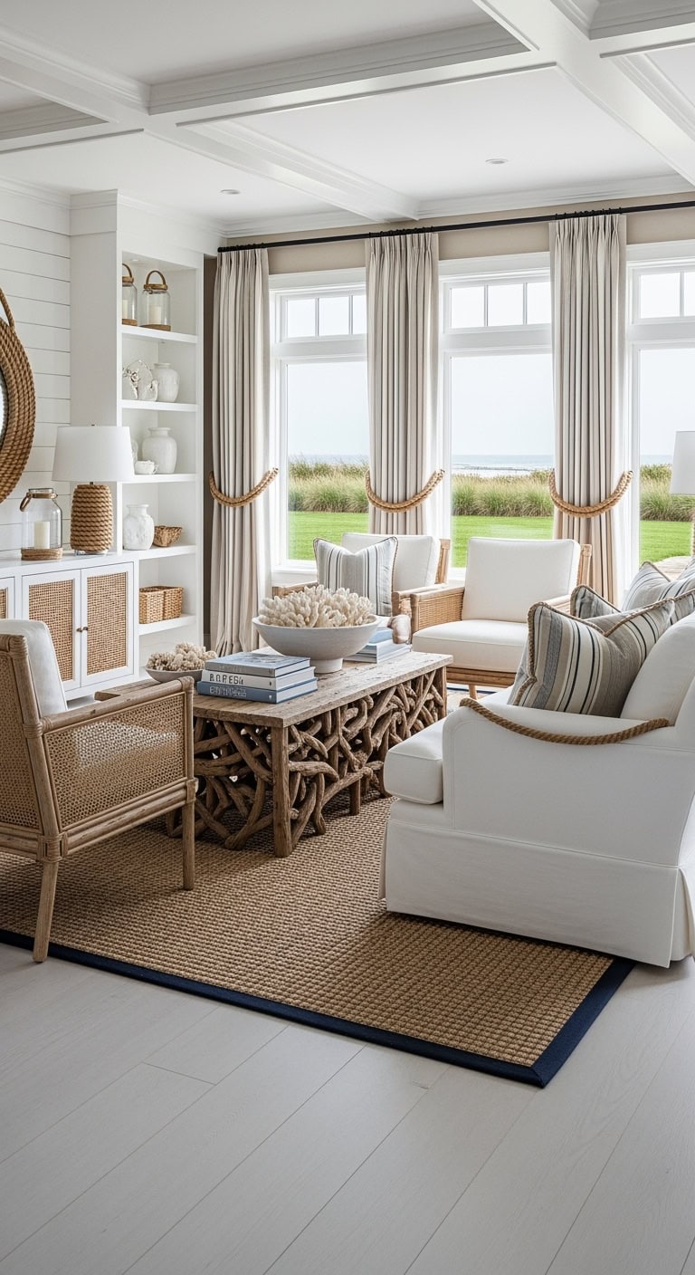 coastal neutral striped rope accents