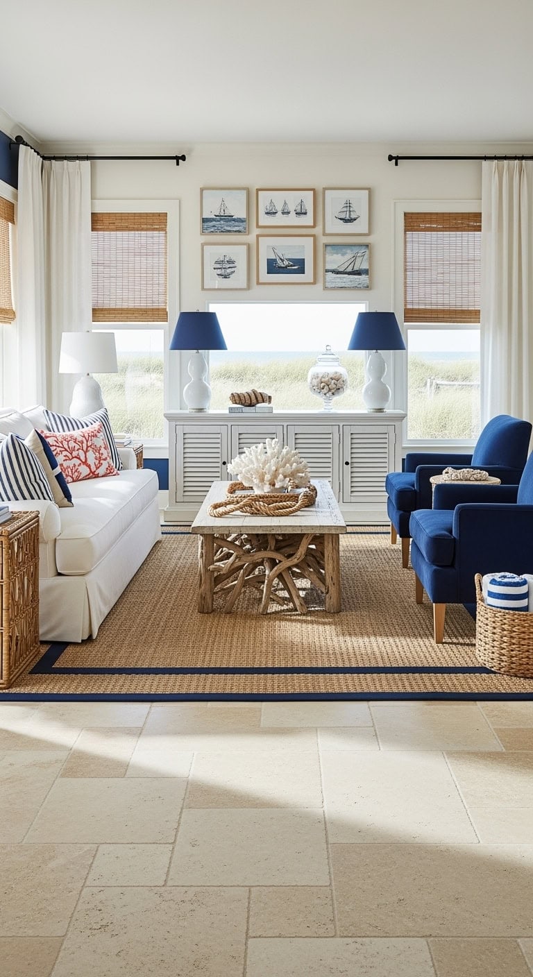 coastal sand and navy accents