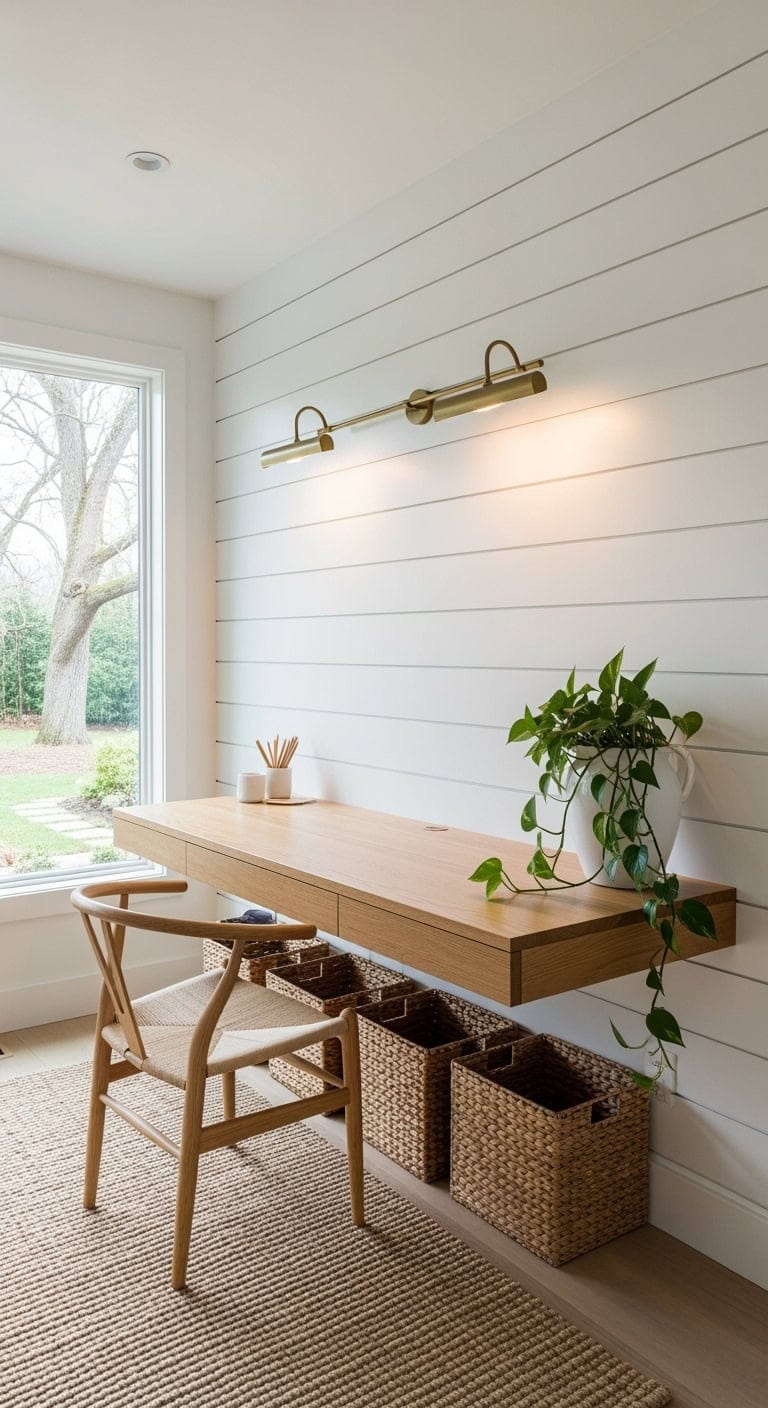 coastal white shiplap workspace