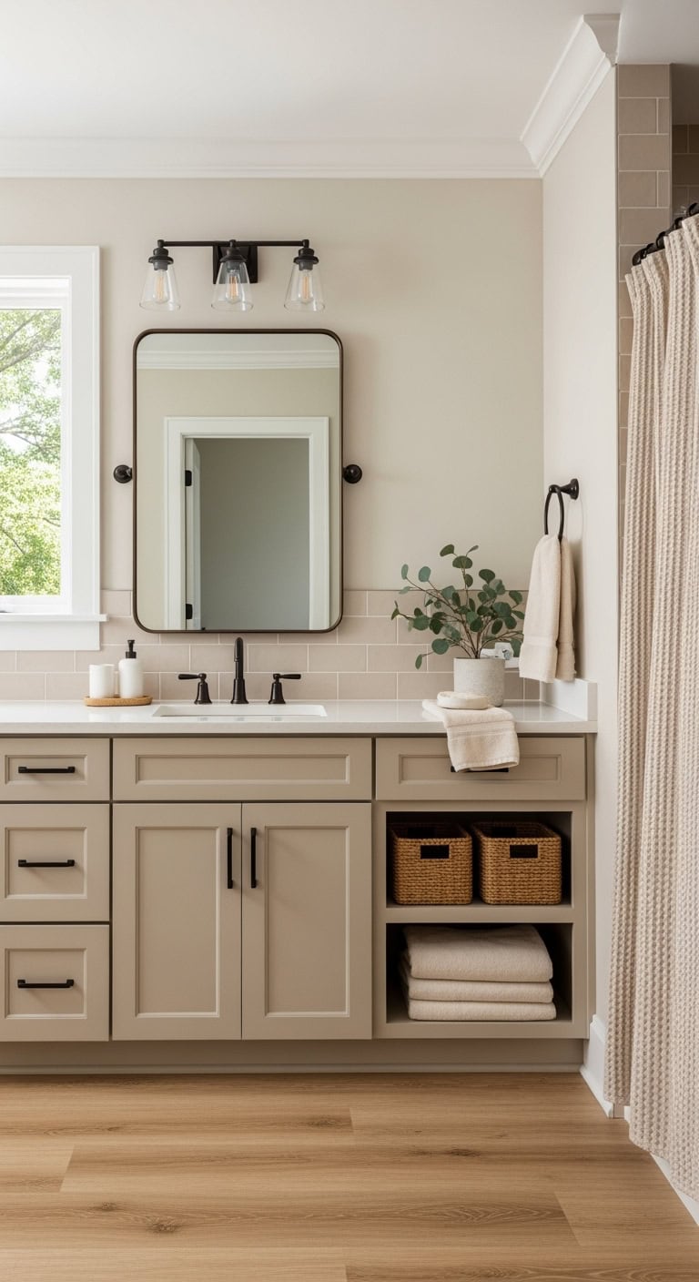 coffee brown fixtures beige backdrop