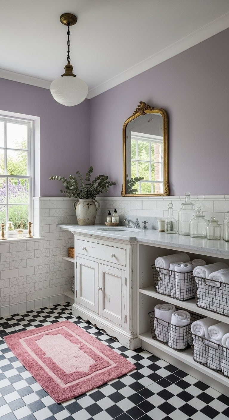 collected vintage lilac bathroom
