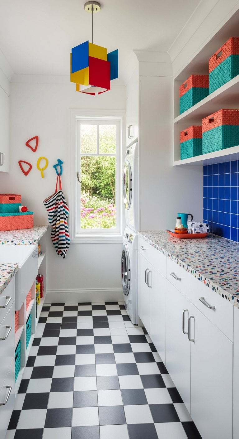 colorful memphis terrazzo laundry