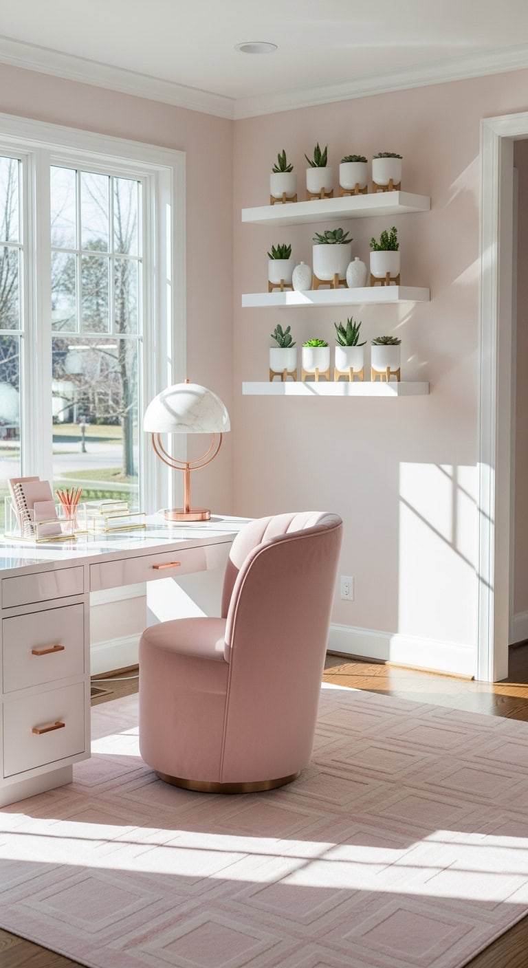 contemporary blush office aesthetic