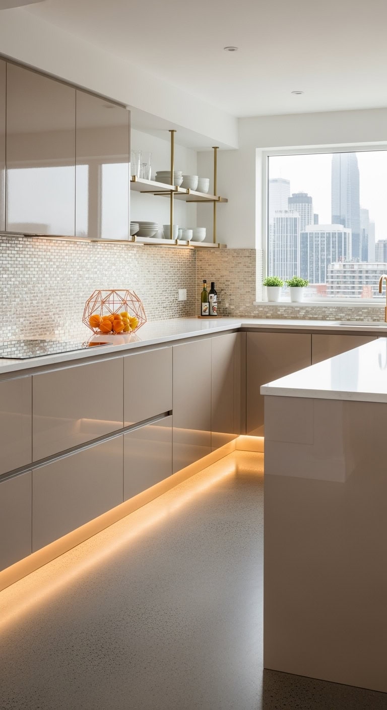 contemporary high gloss brown cabinetry