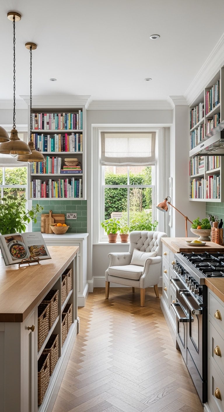 cookbook filled cozy kitchen library