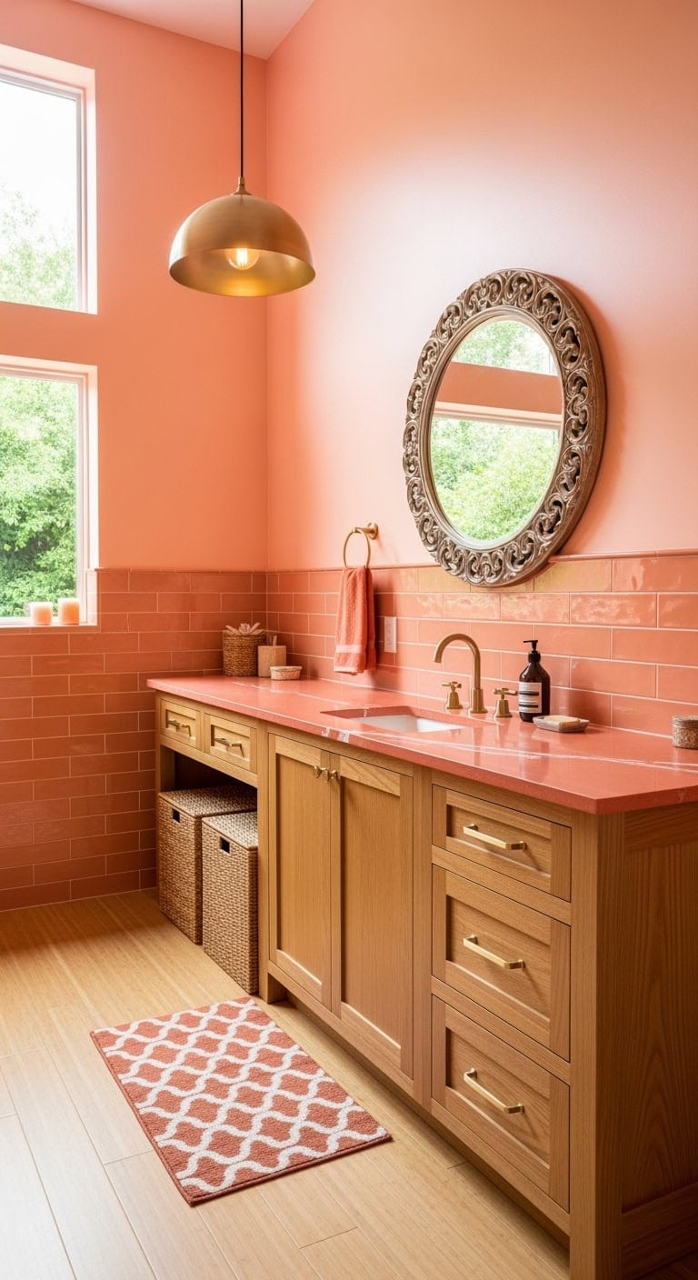 coral walls with goldfixtures