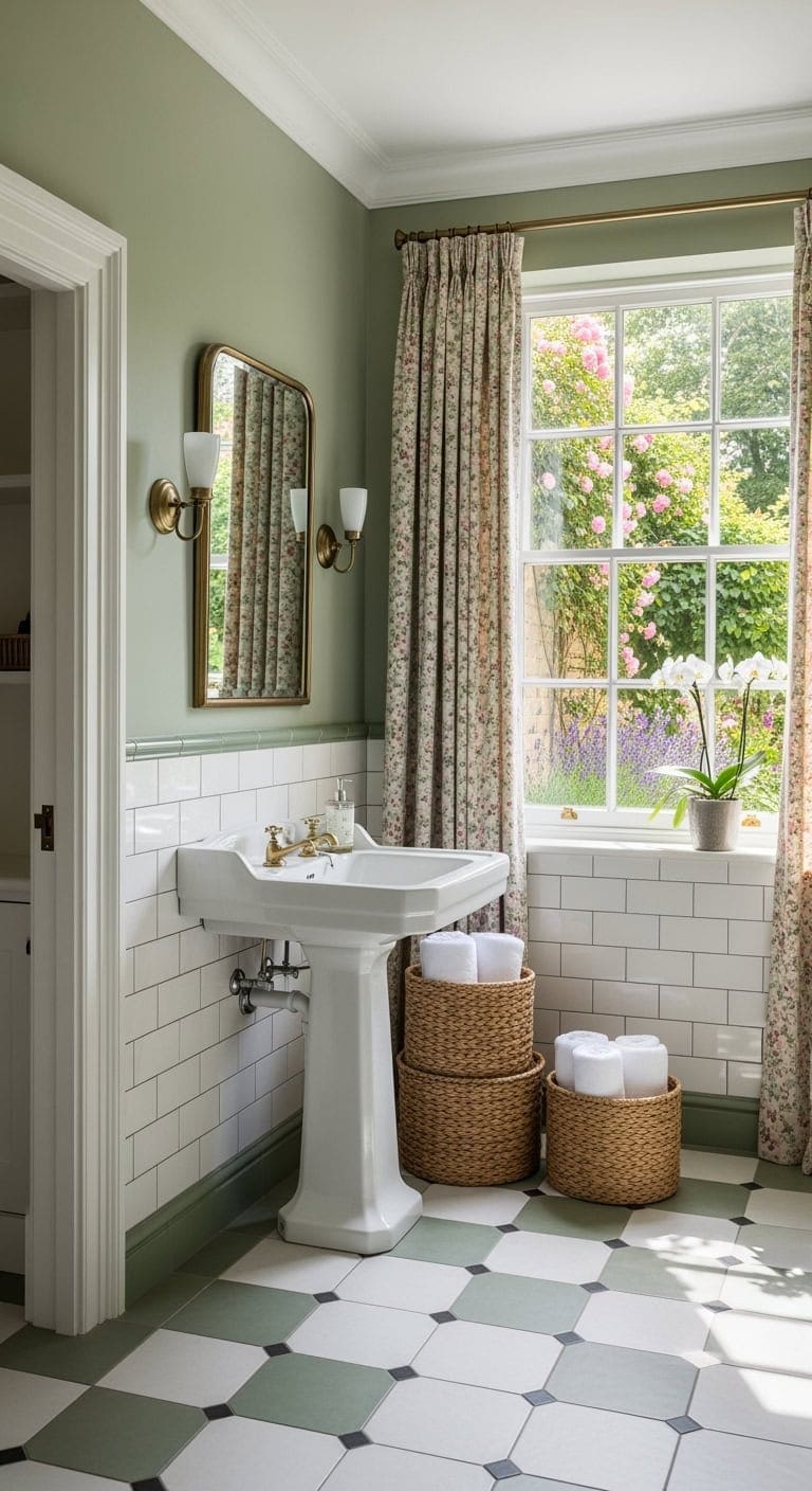 cottage sage floral bathroom
