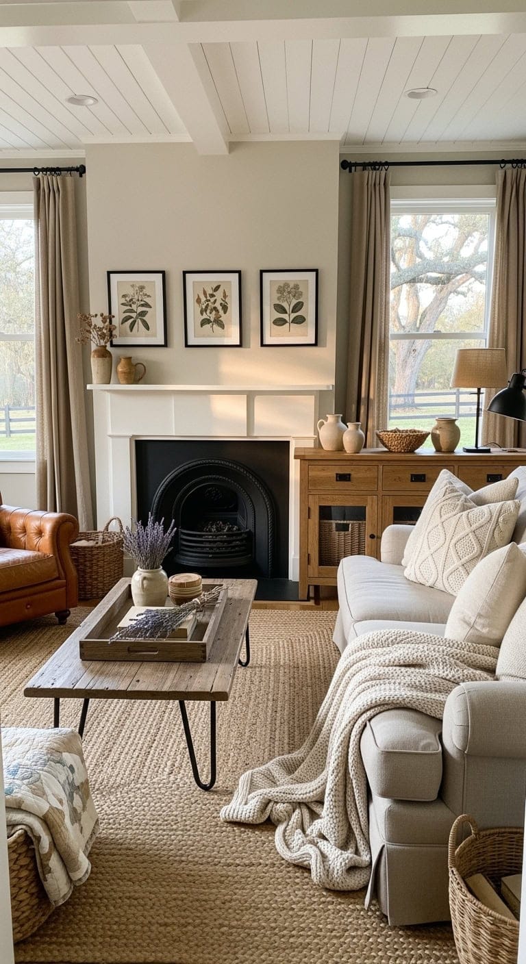 cozy beige cottage fireplace