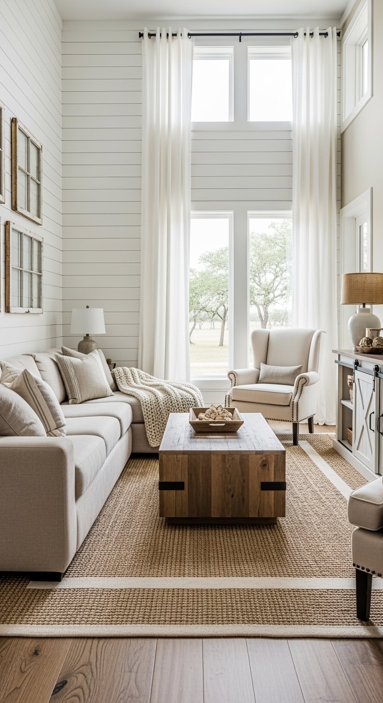 cozy farmhouse shiplap living