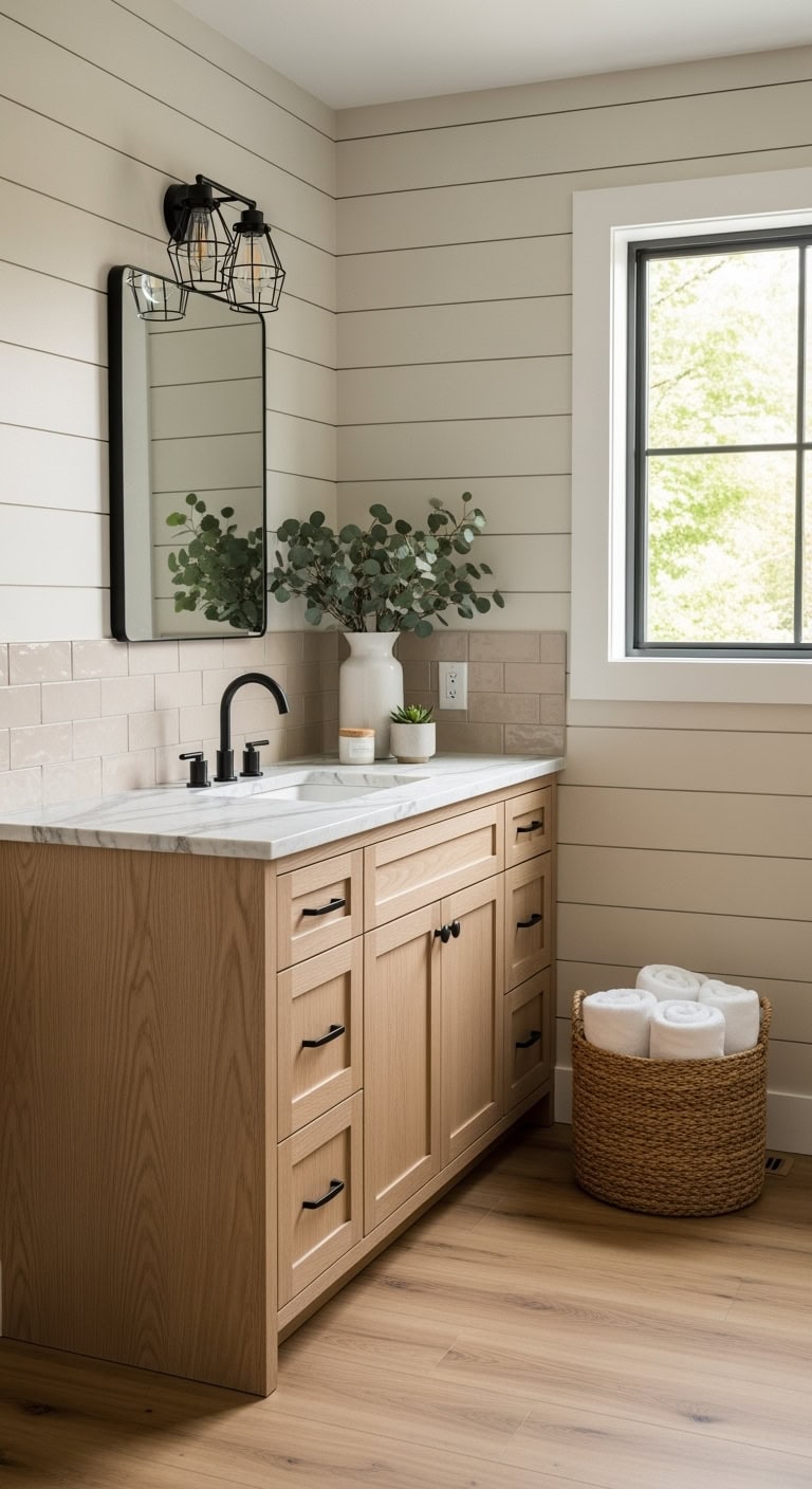 cozy modern farmhouse bathroom