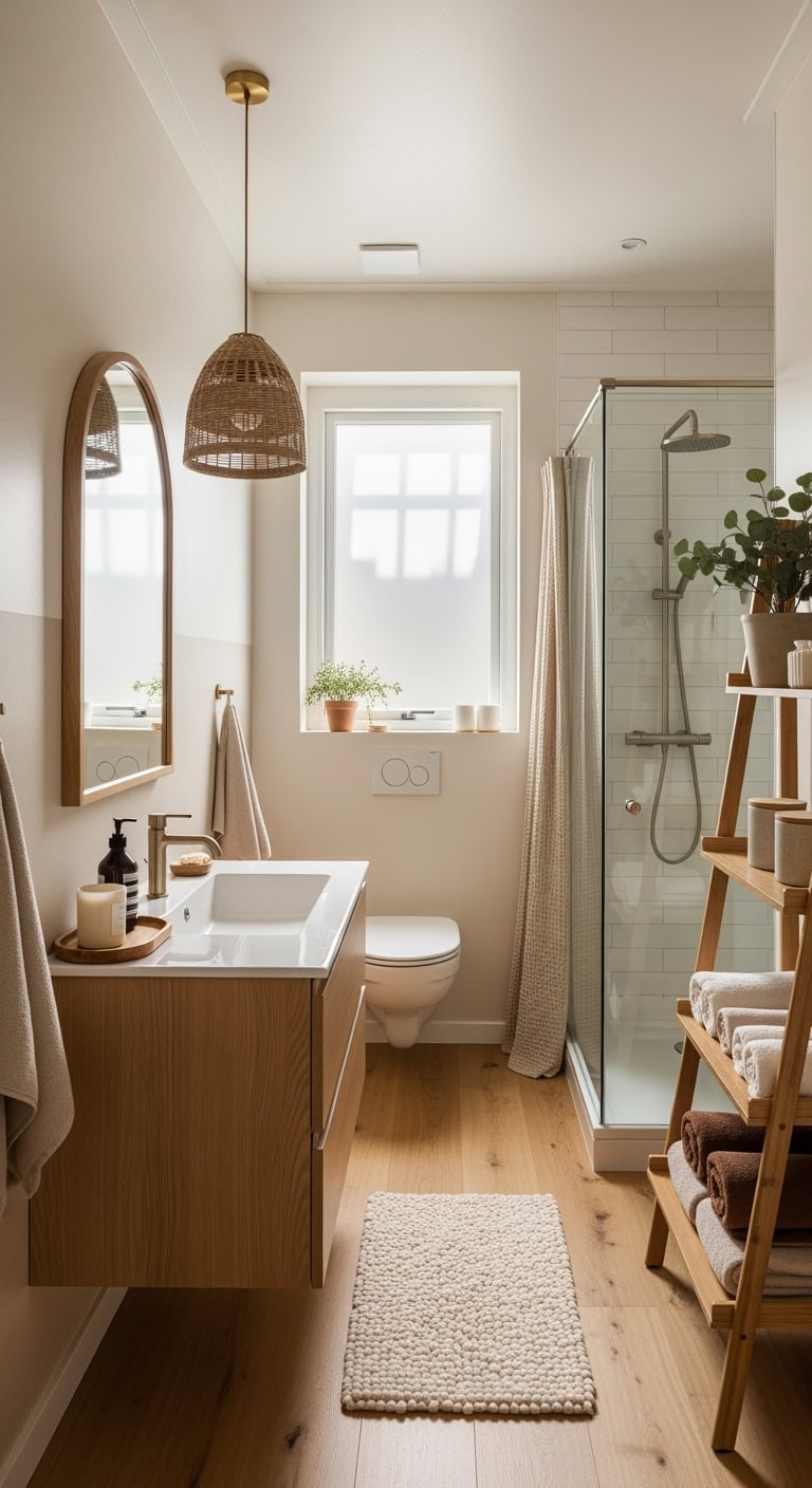 cozy scandinavian textured bathroom retreat