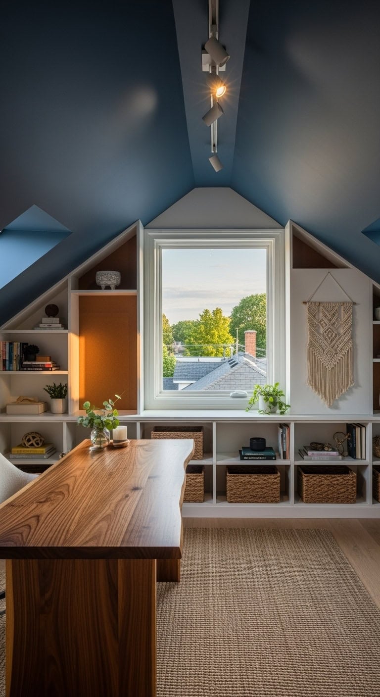 cozy sloped ceiling built ins