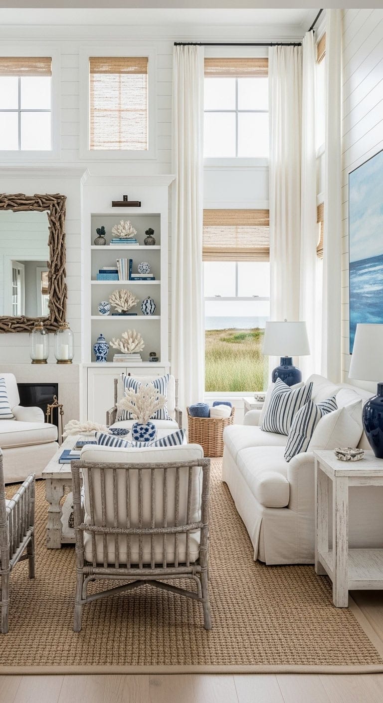 cream and navy hamptons living