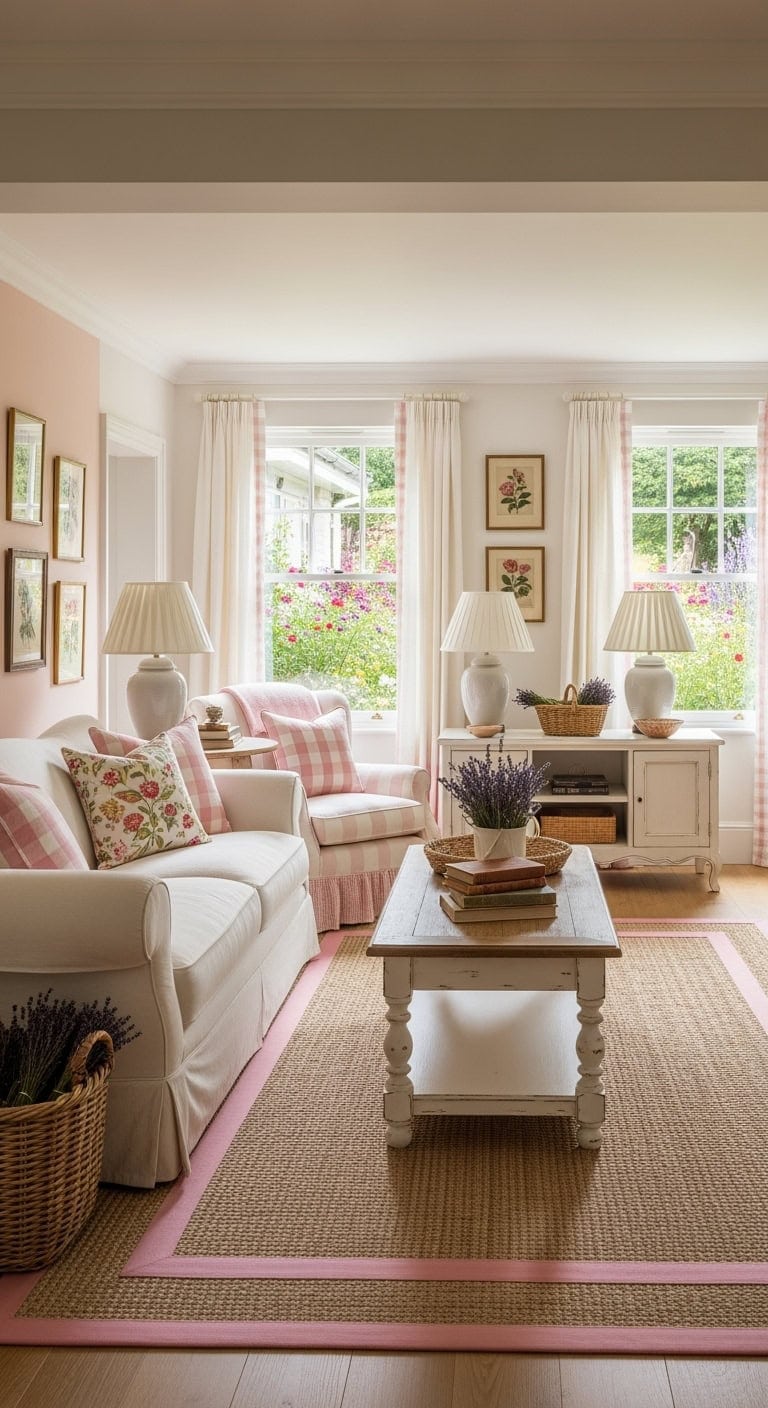 cream beige cottagecore with gingham