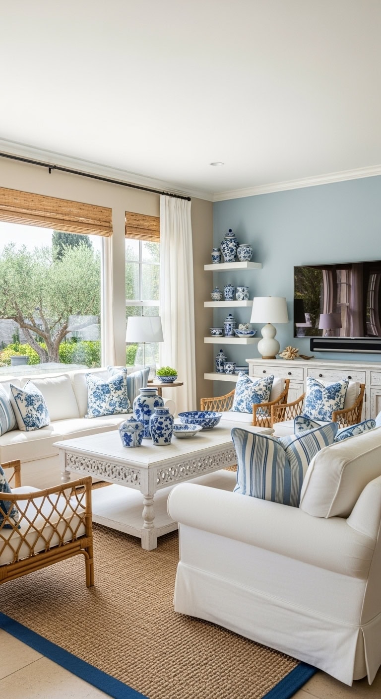 cream blue mediterranean coastal retreat