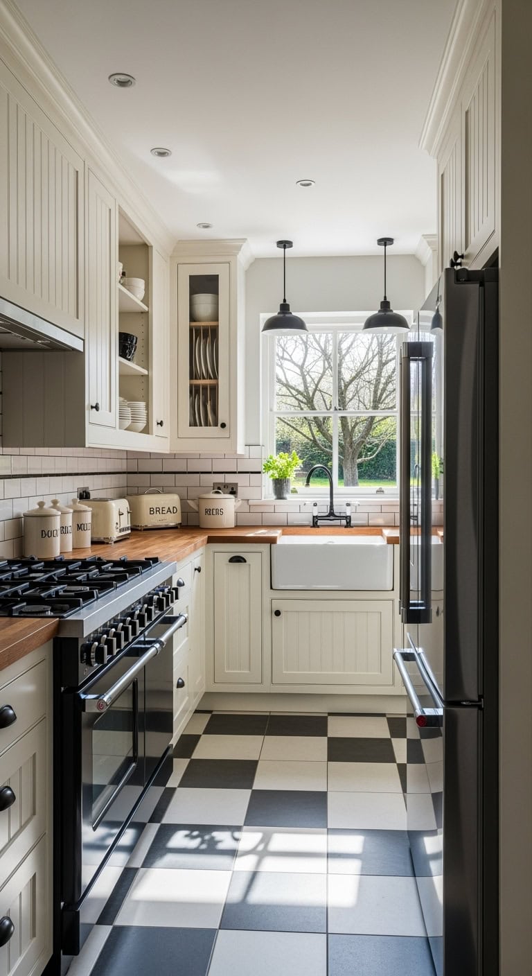 cream cabinets black appliances