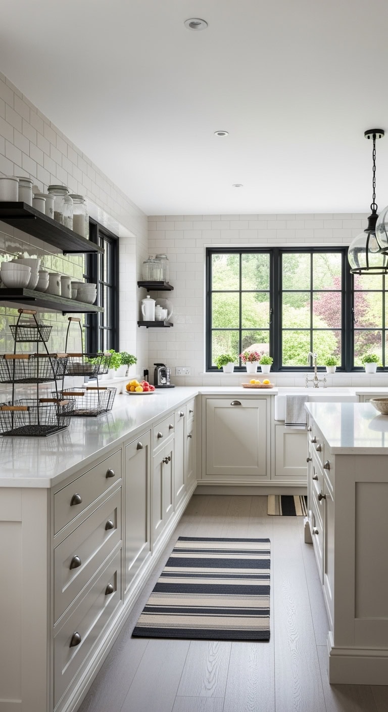 cream cabinets black frames