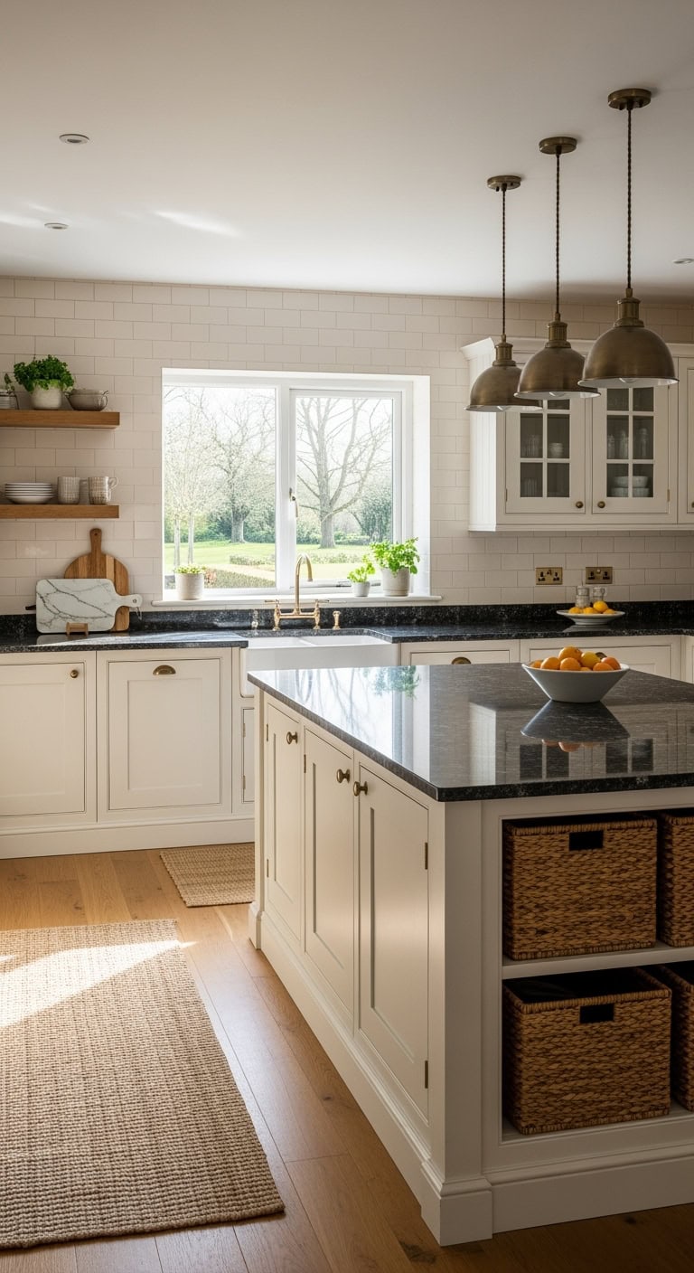 cream cabinets black granite