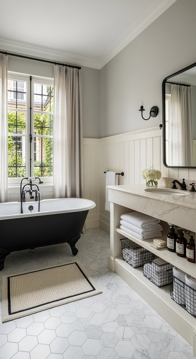 cream wainscoting with black