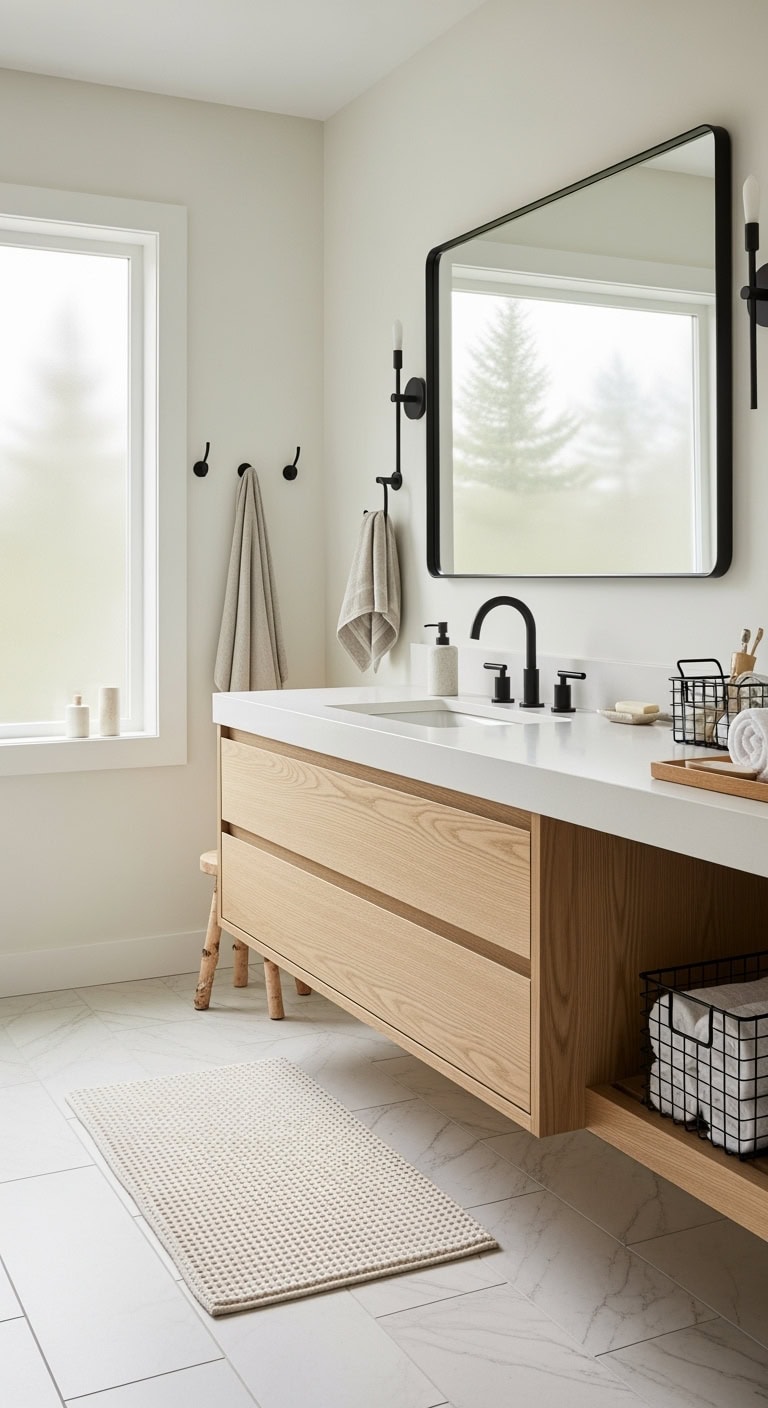 cream walls matte black fixtures