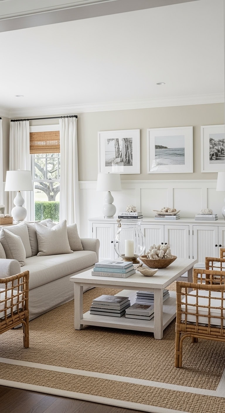 crisp coastal beige wainscoting