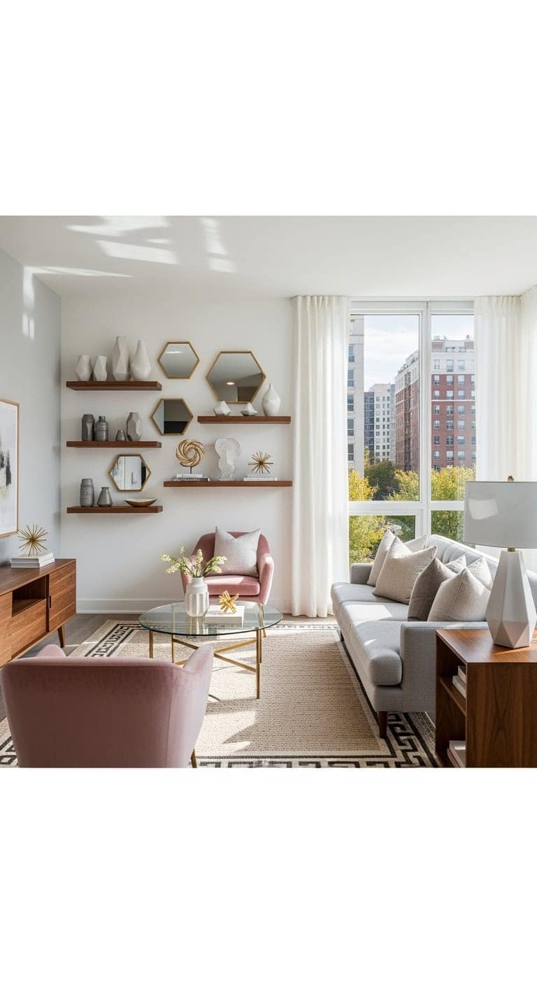 curated minimalist geometric floating shelves