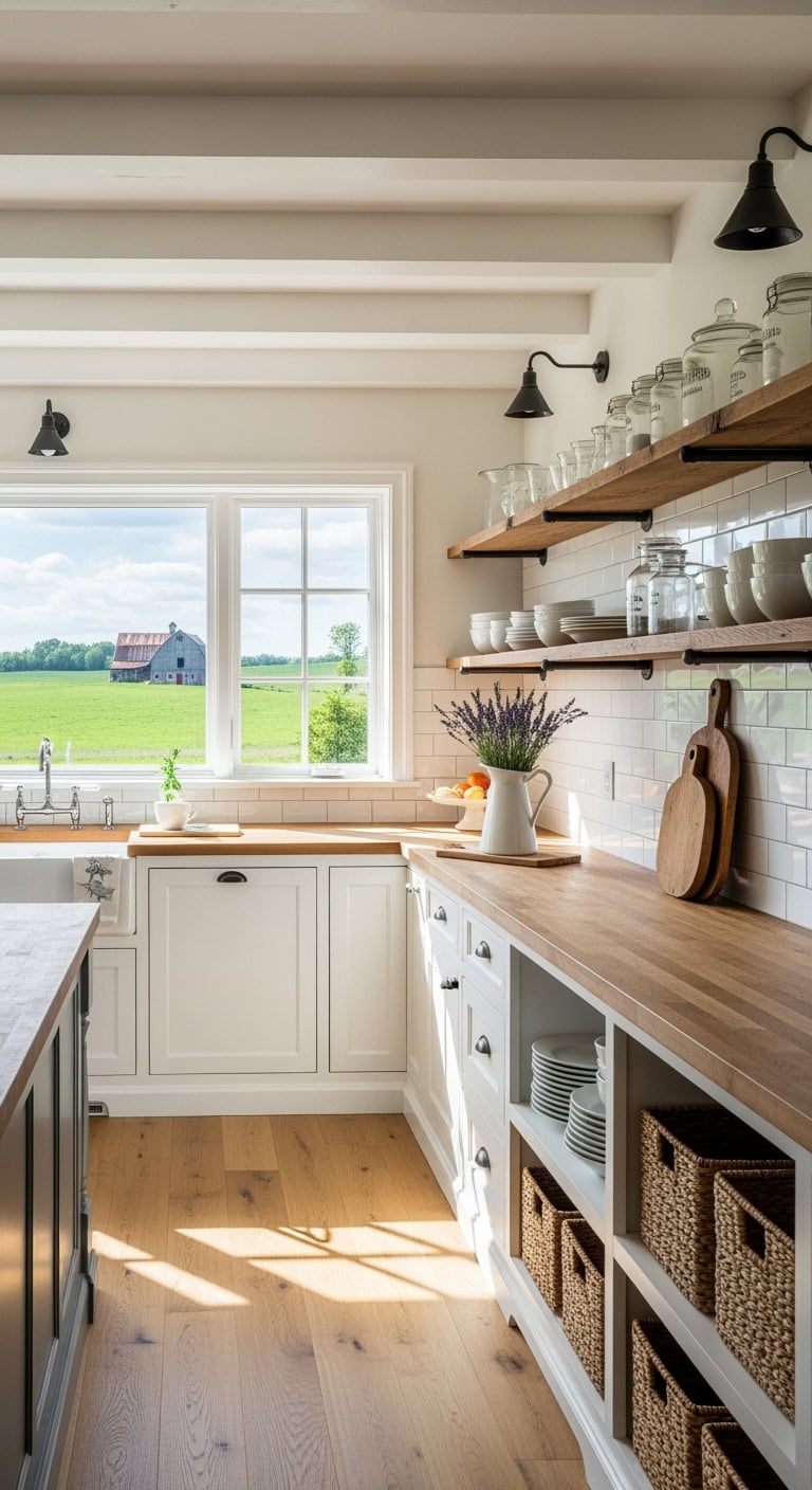 curated open shelving kitchen display