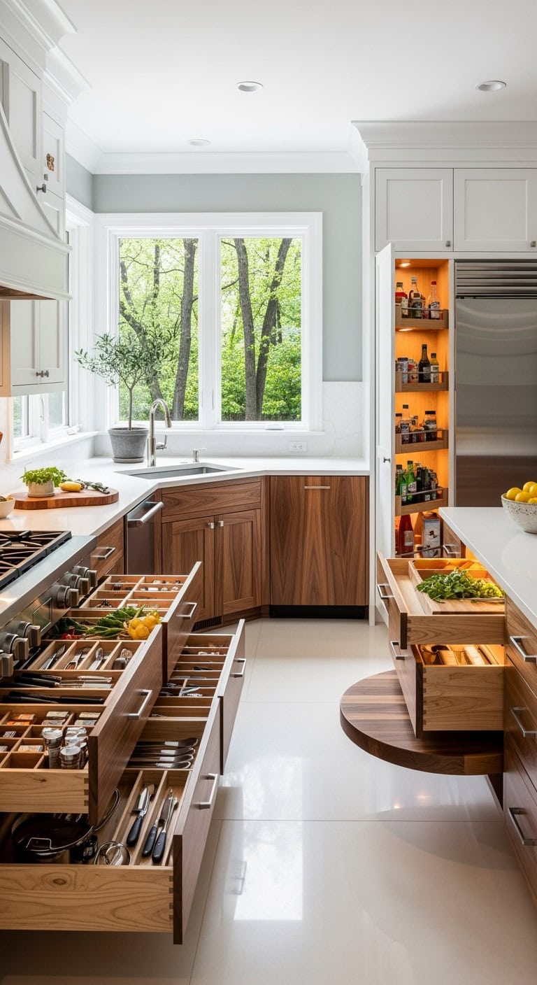 custom walnut kitchen organizers