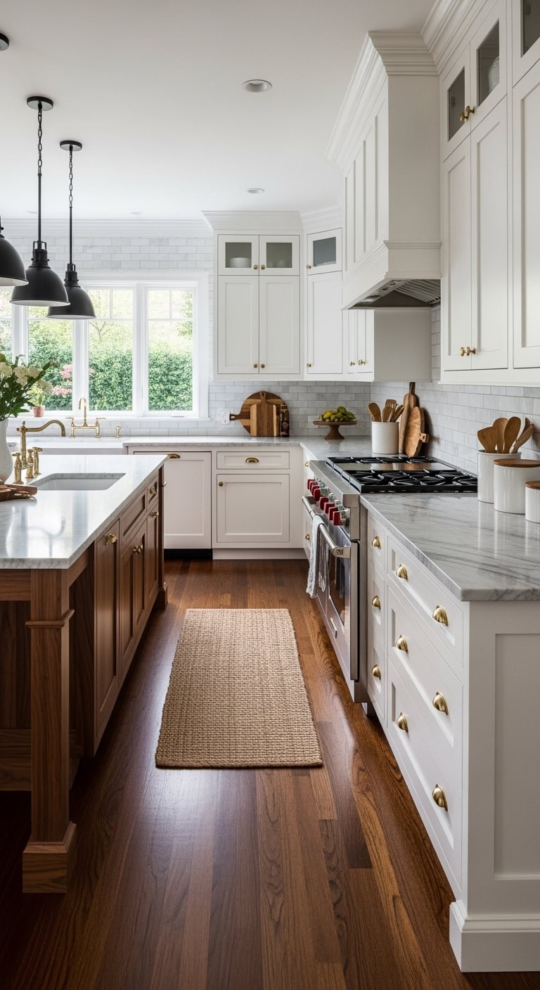 dark floors light cabinets