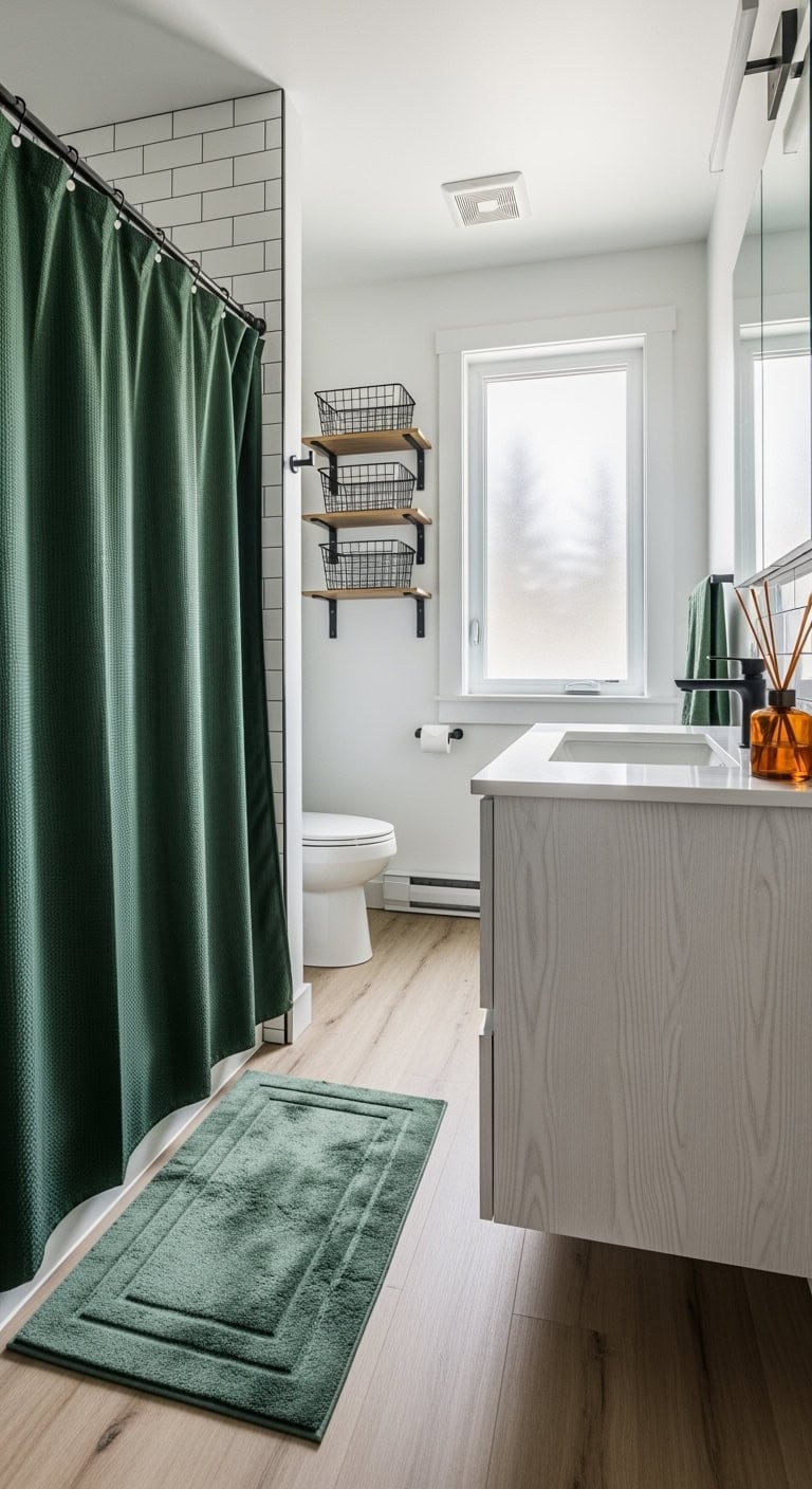 deep pine geometric bathroom makeover