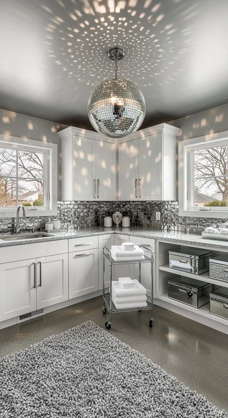 disco inspired metallic laundry makeover