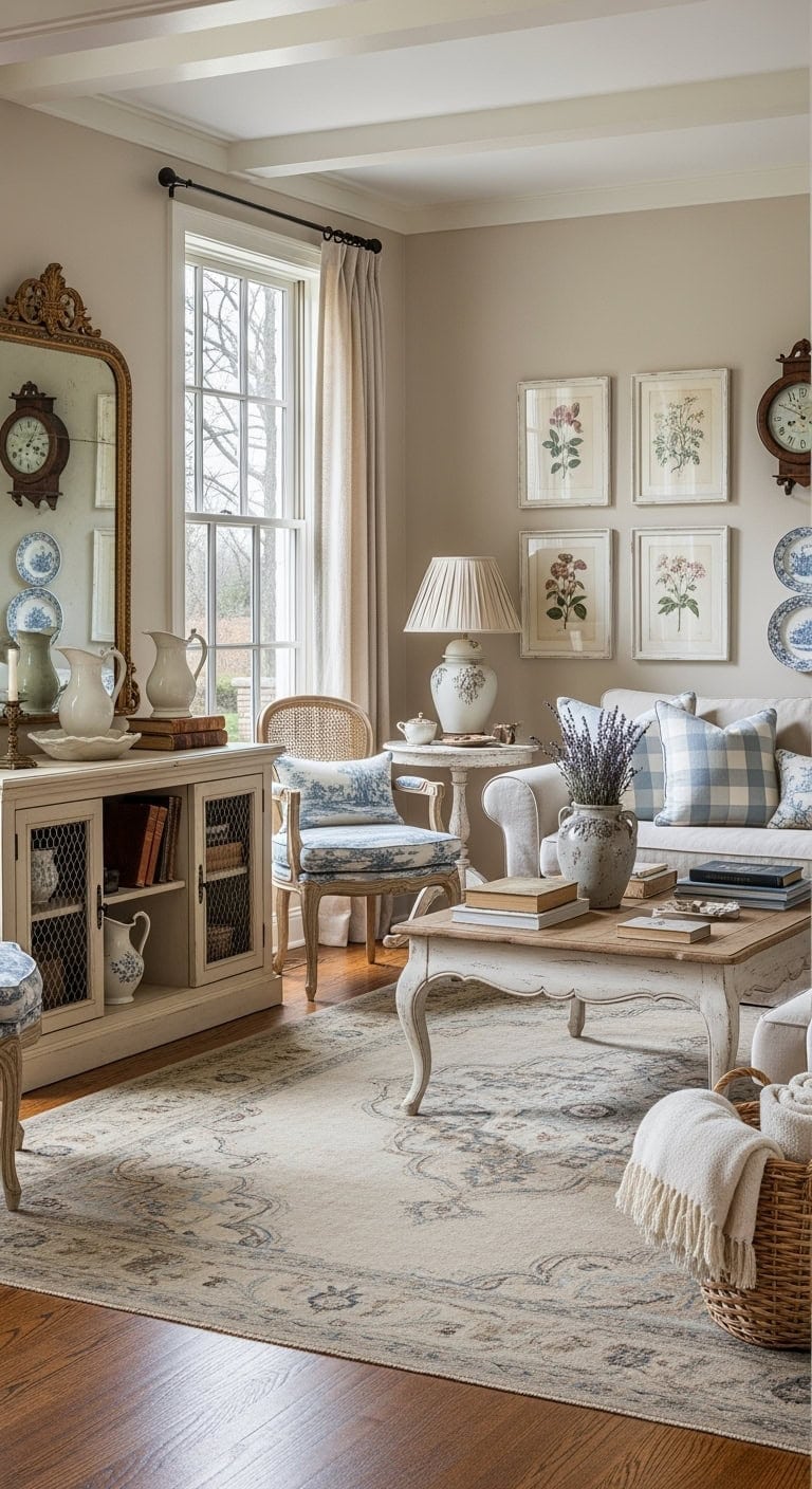 distressed beige toile charm