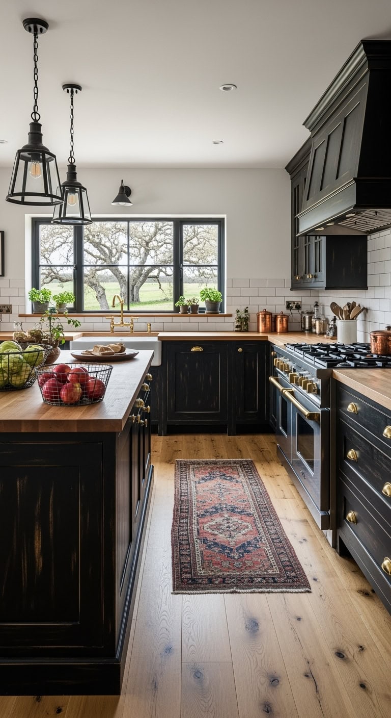 distressed black cabinets vintage hardware