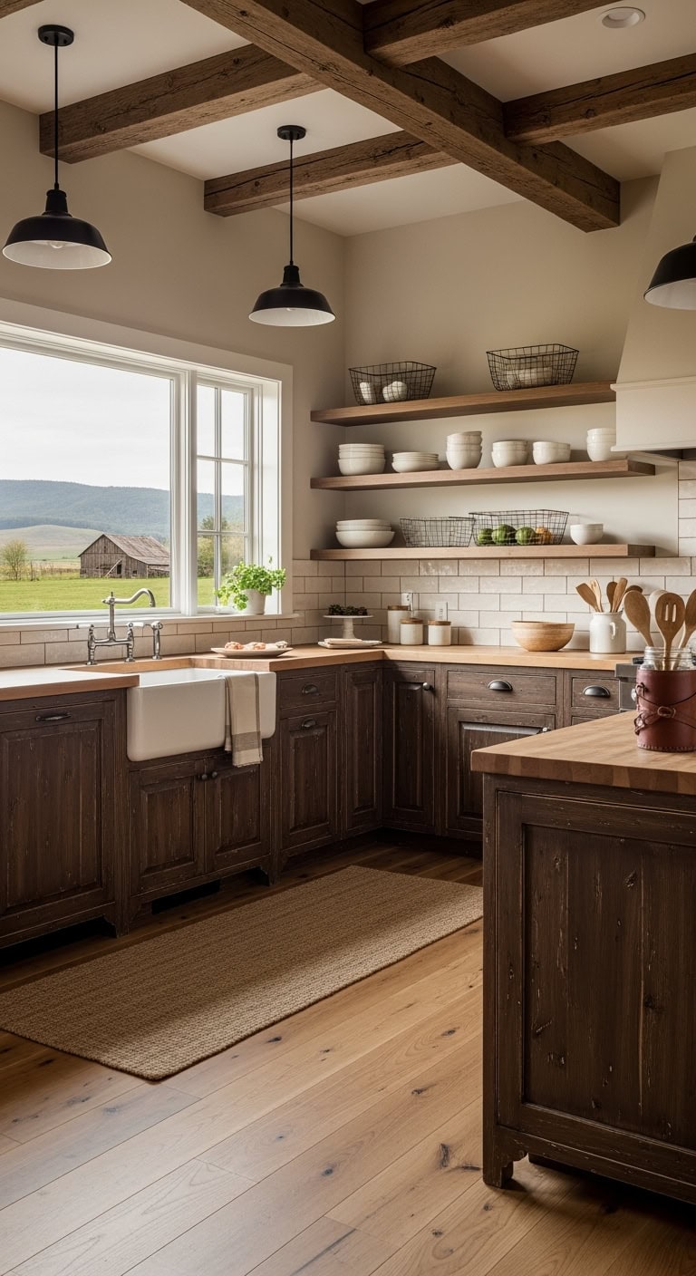 distressed chocolate farmhouse cabinets