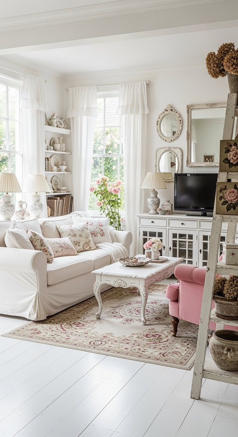 distressed cream vintage floral interiors