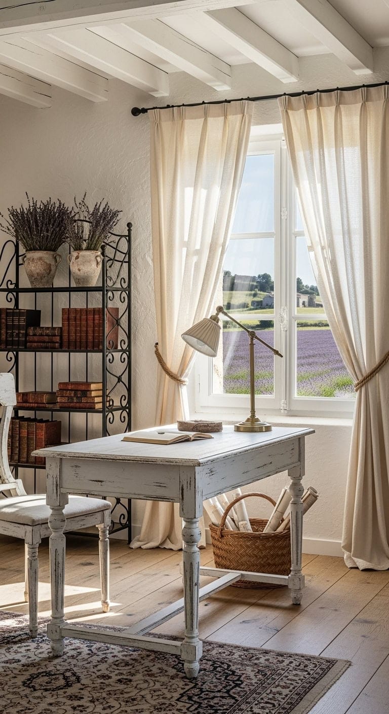 distressed farmhouse lavender office