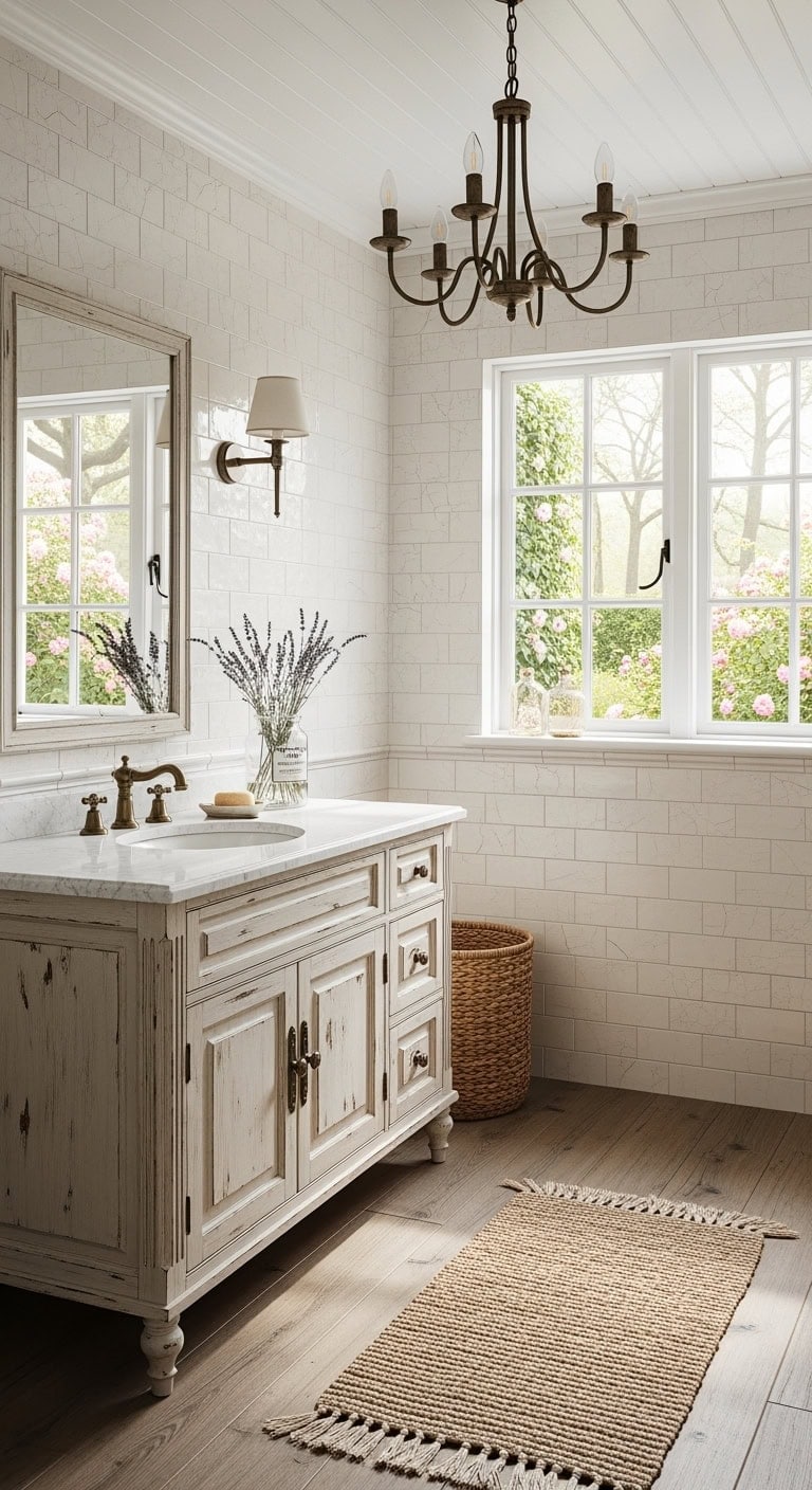 distressed ivory french bathroom