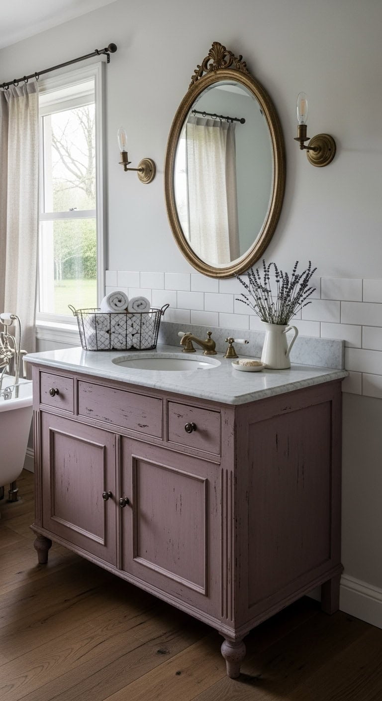 distressed mauve french vanity