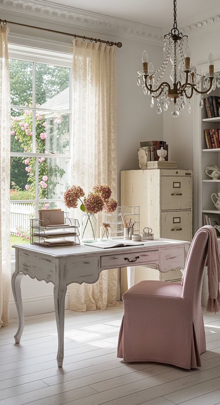 distressed vintage lace workspace