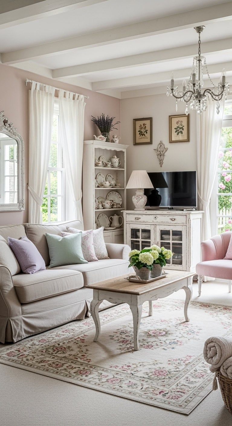 distressed white pastel cottage