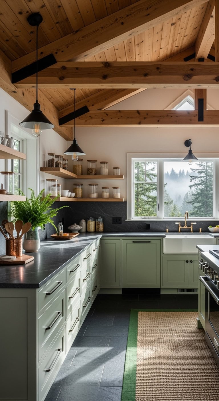 douglas fir beams slate floors
