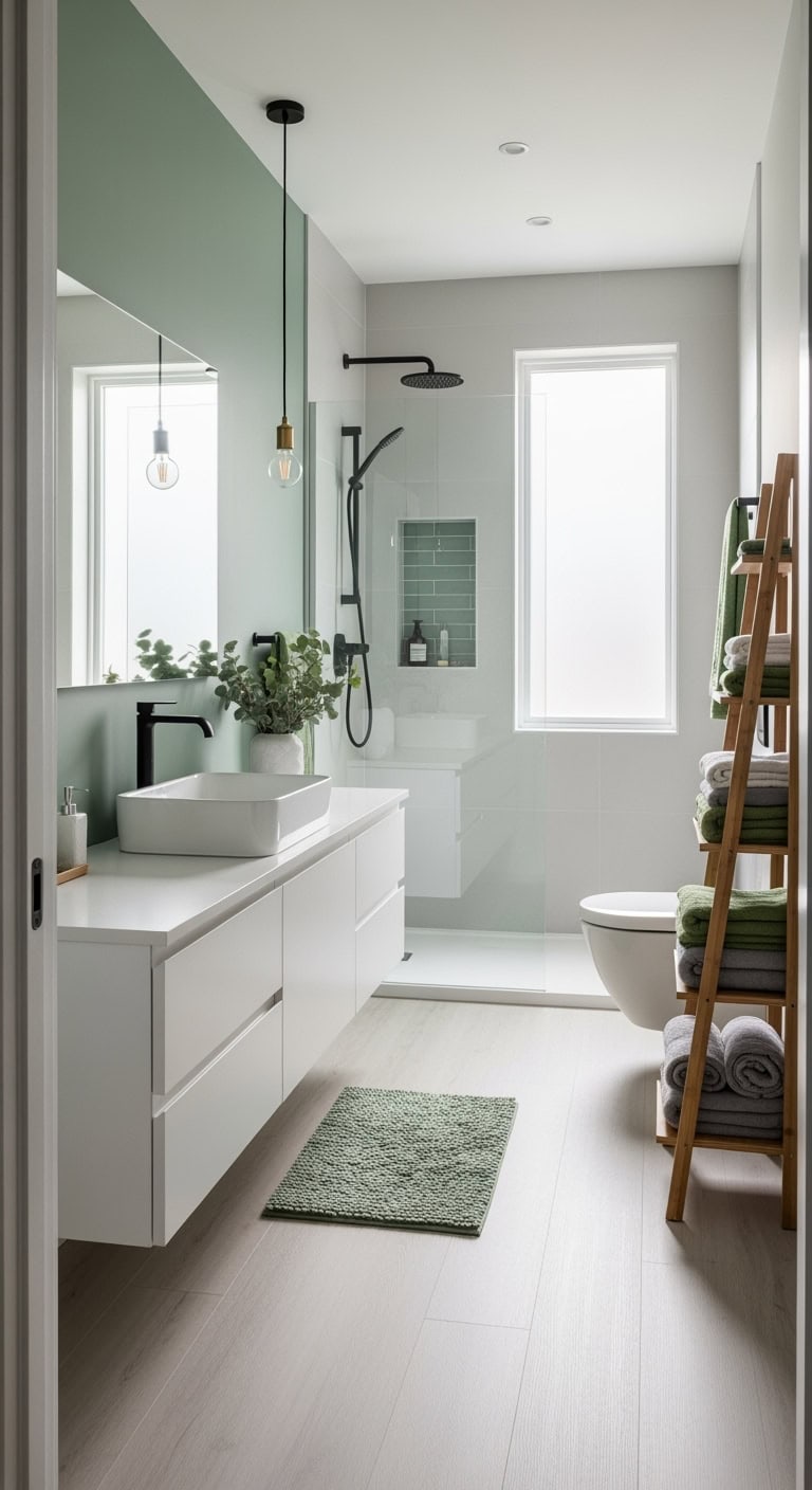 dove gray bamboo green bathroom