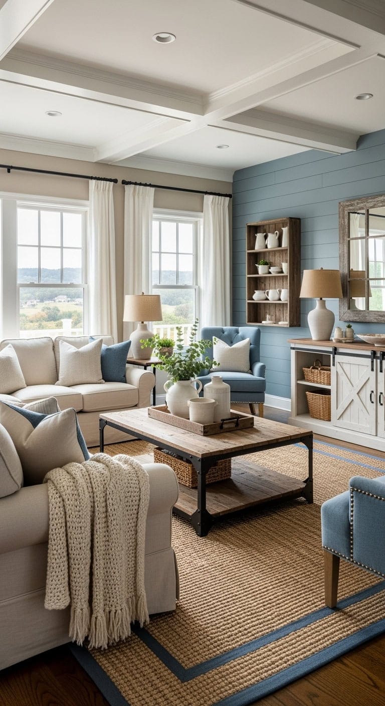 dusty blue farmhouse cozy textures
