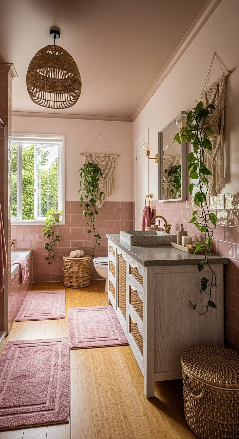 dusty mauve bohemian bathroom