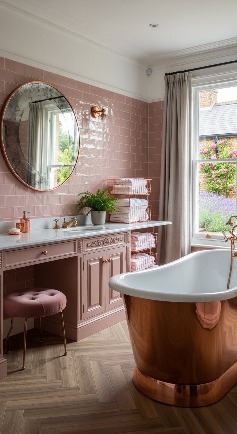 dusty rose clawfoot tub vignette