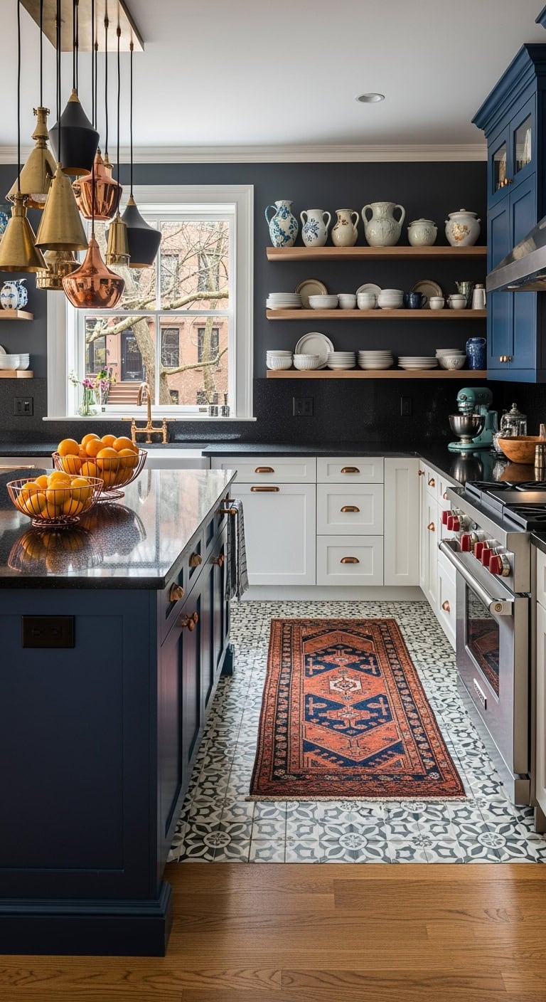 eclectic mixed metal black counters