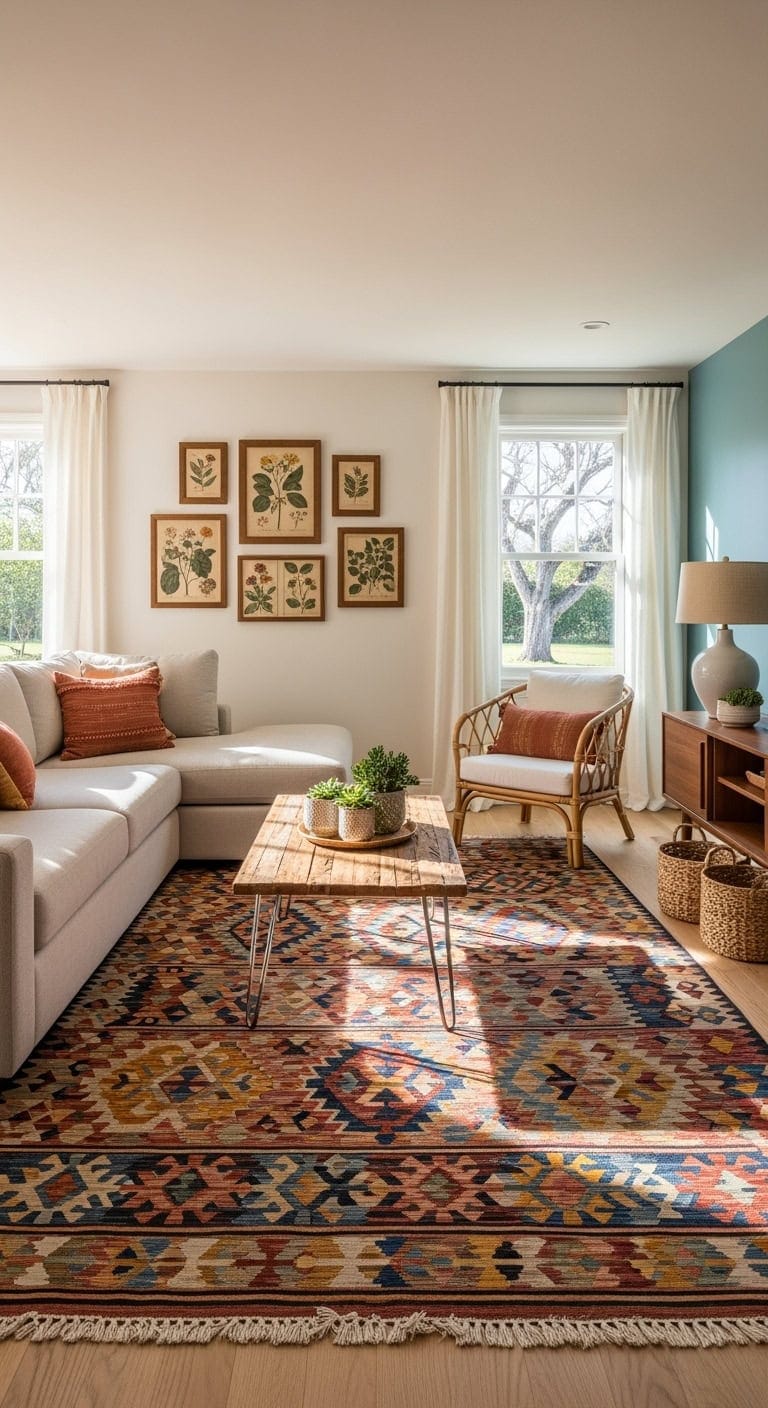 eclectic vintage kilim livingroom