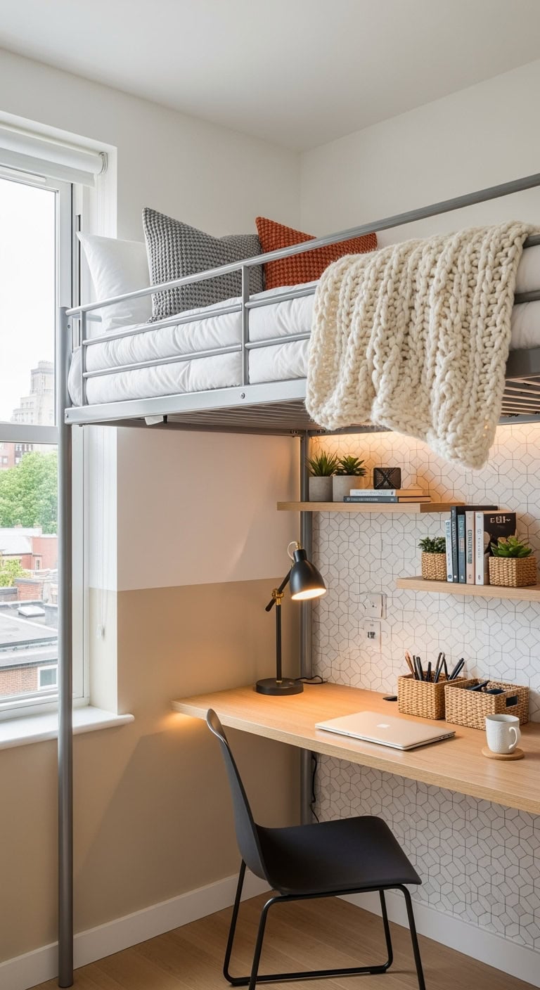 elevated bed with workspace