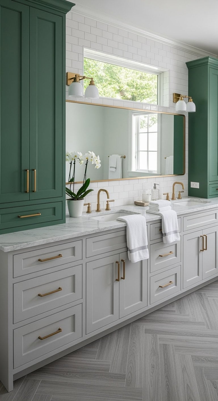 emerald and gray cabinets